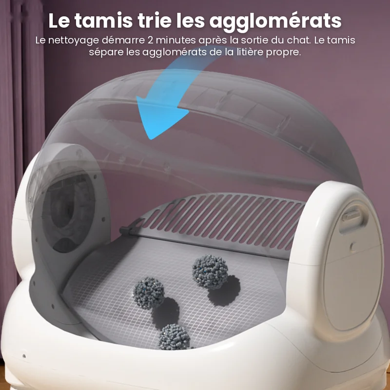 Tamis de la litière automatique easycat qui sépare les agglomérats de la litière propre