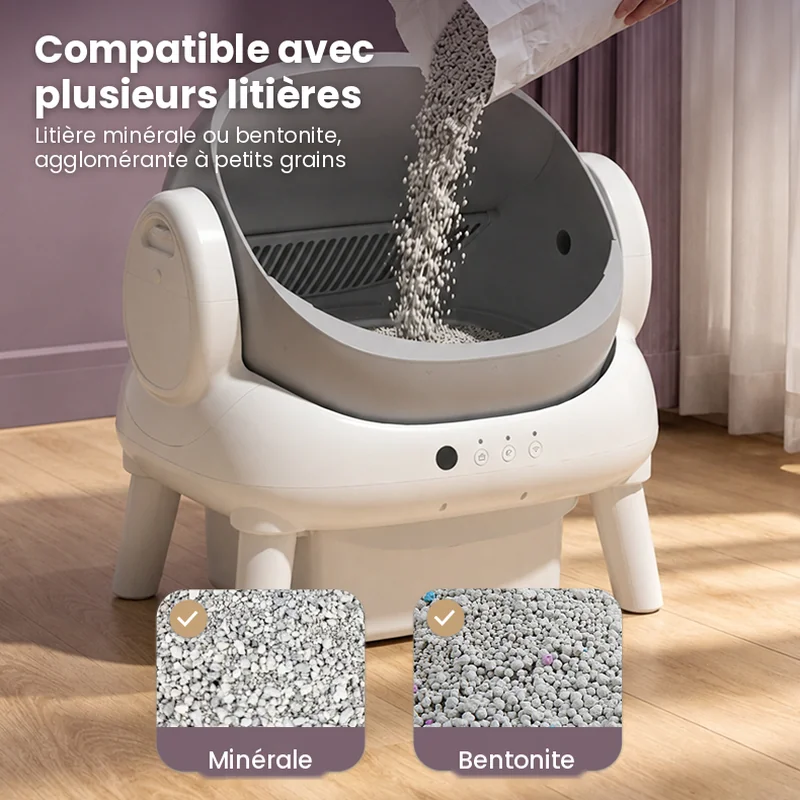 Litières minérales et bentonite compatibles avec la litière automatique ouverte easycat