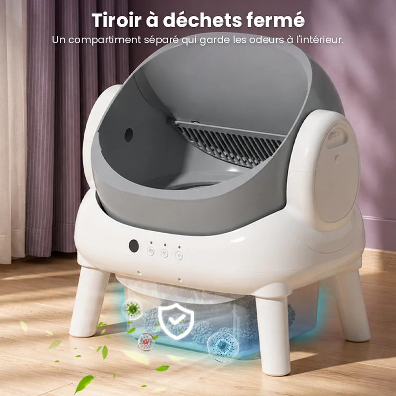 Tiroir à déchets fermé de la litière easycat qui limite les odeurs