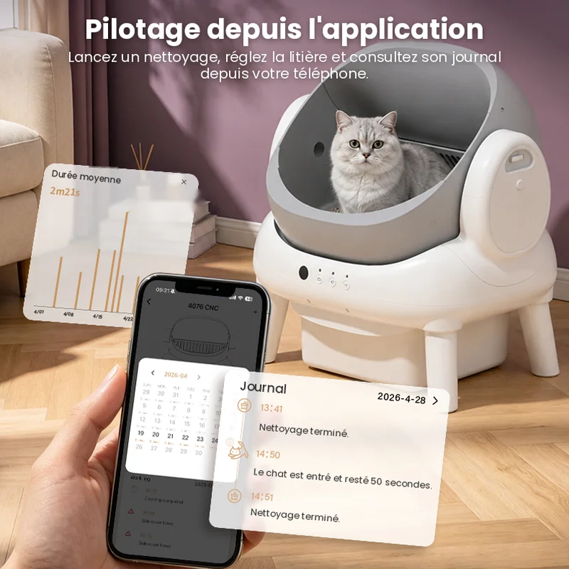 Smartphone avec l’application Smart Life pour piloter la litière automatique easycat